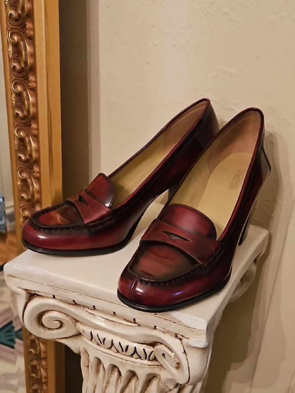 Michael Kors Women's Burgundy Leather Chunky Heel Penny Loafer Gently Worn 7.5M